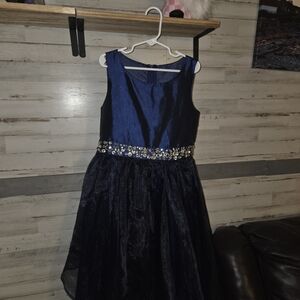 Navy Blue Gem-Detail Girls' Party Dress